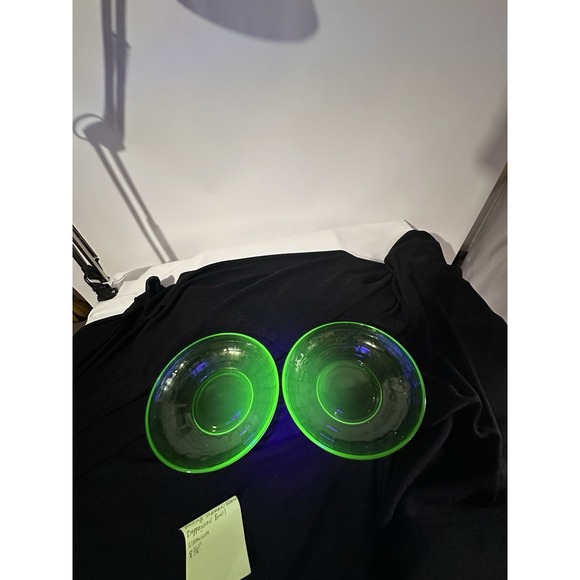 2 Anchor Hocking Block Optic Green Depression Glass Serving Bowls 8‎ 3/8"Uranium - Picture 3 of 9